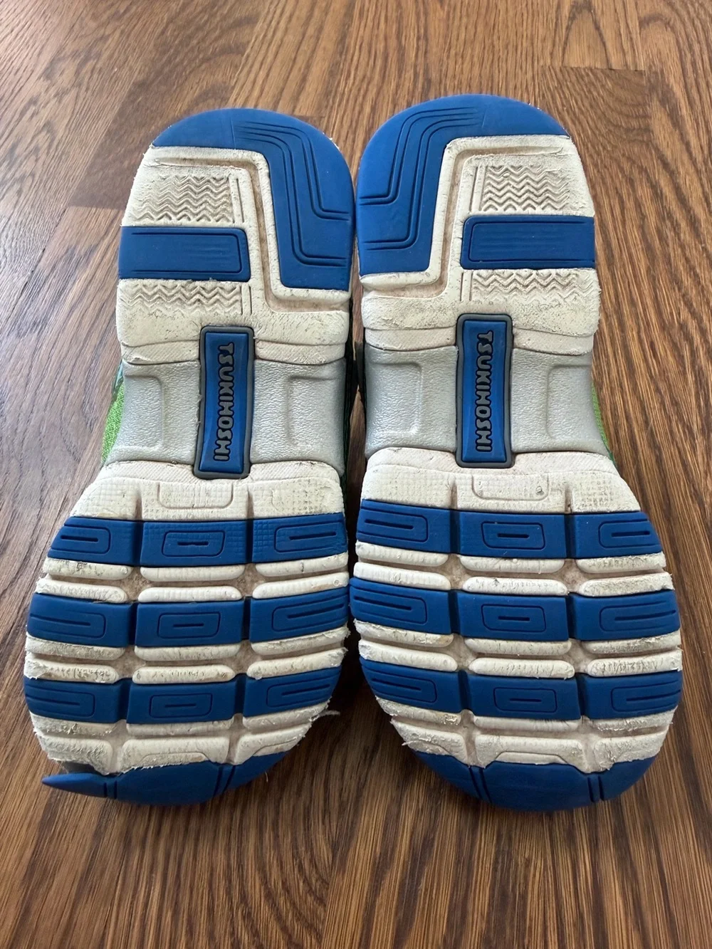 Tsukihoshi Storm Sneakers in blue and green, toddler size 10.5